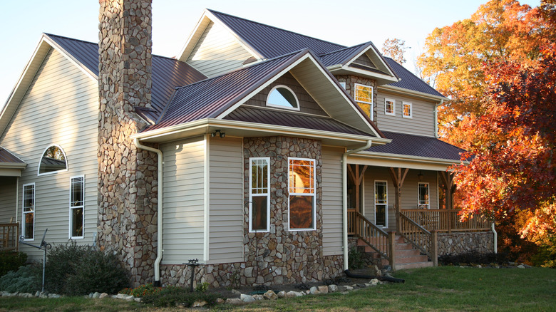 home exterior with stone cladding