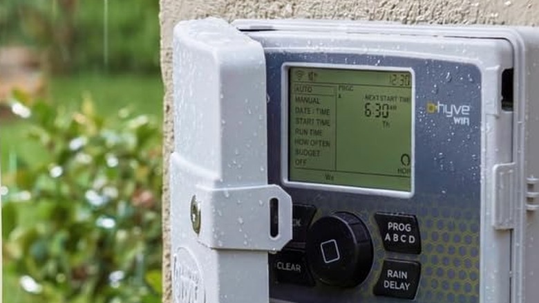 A closeup of the control system for the smart sprinkler system