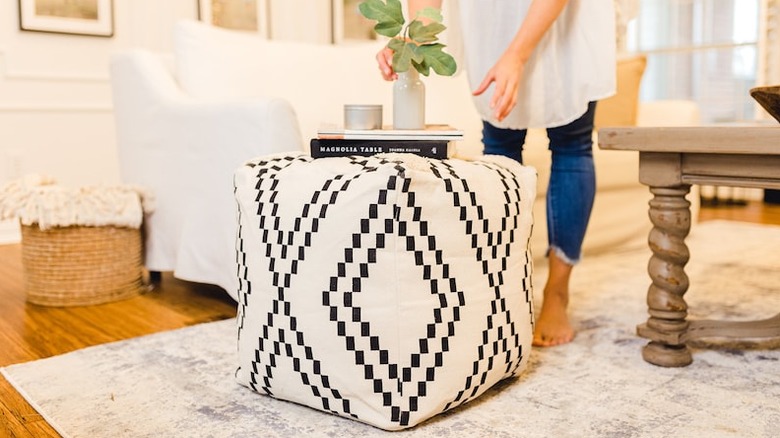 Square boho storage pouf