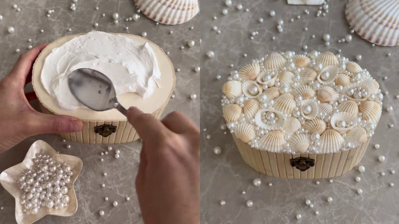 DIY seashell-covered jewelry box
