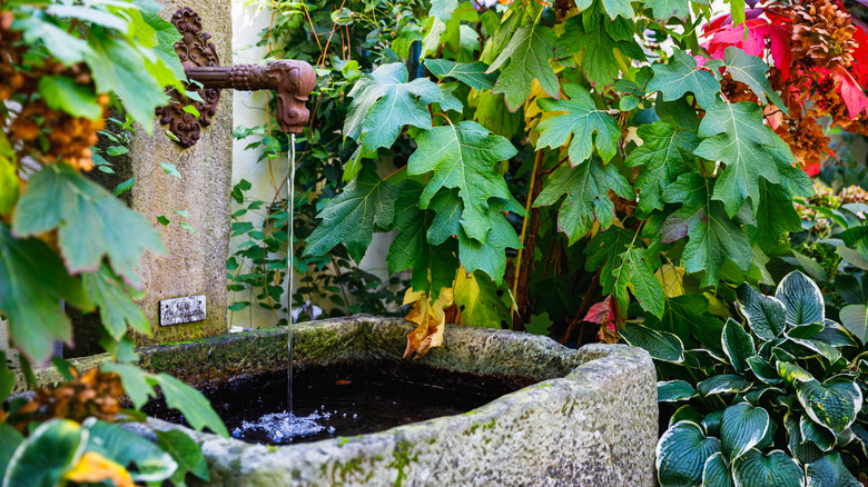 Fountain on a patio with trickling water