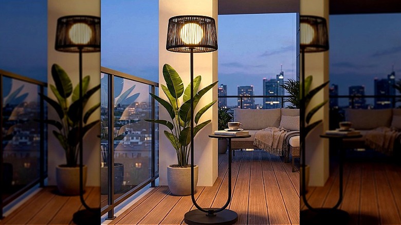 Solar Yard lamp and table on patio at night