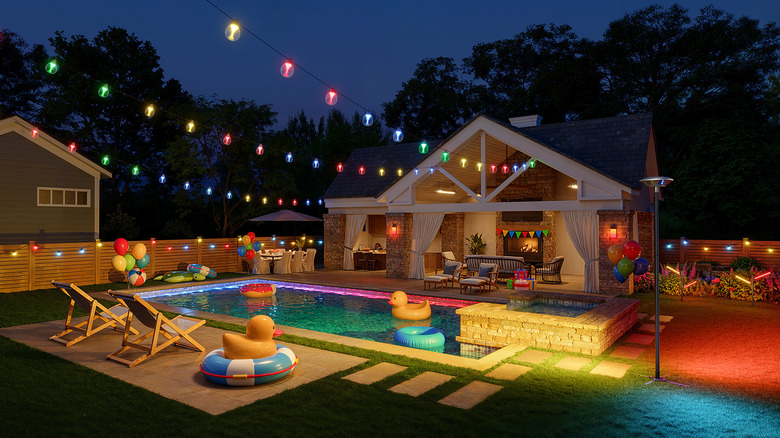 Govee outdoor lights creating a festive atmosphere around a pool