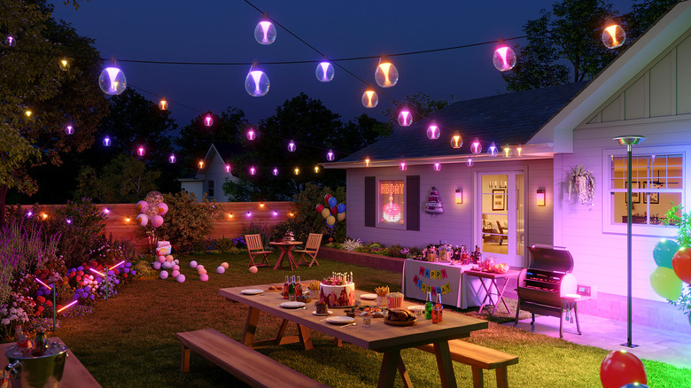 Festive Govee lights at a backyard birthday party