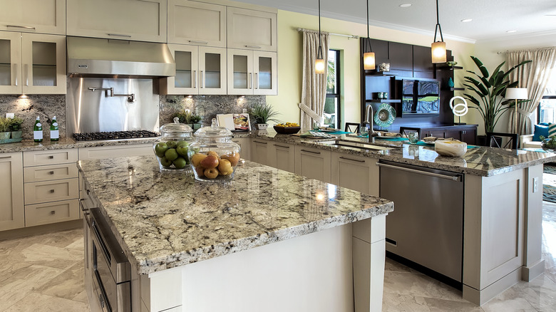 Kitchen island with granite countertop