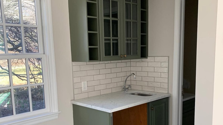 Forest floor on cabinetry in a kitchen