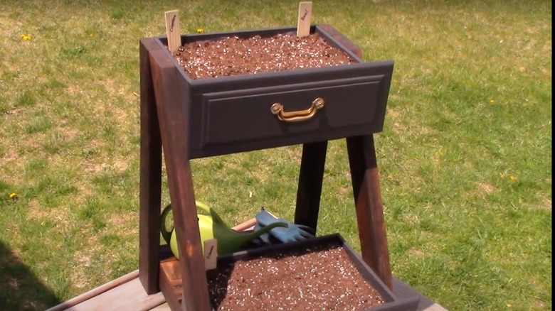 Stacked herb garden made with upcycled drawers