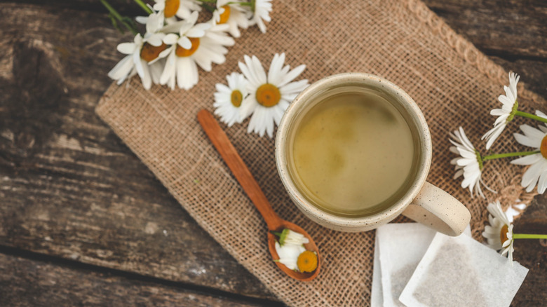 Chamomile flowers are used to make tea.