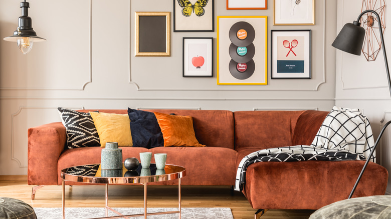 orange velvet couch