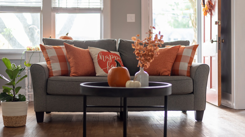 fall throw pillows on couch