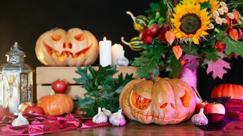 scary Halloween orange pumpkins