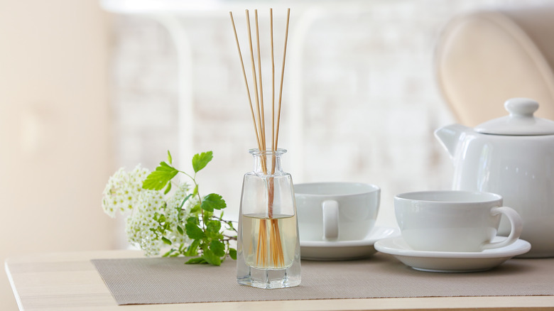 reed diffuser on table