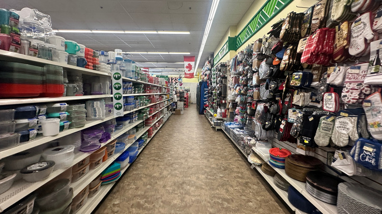 Storage and kitchen aisle at a Dollar Tree