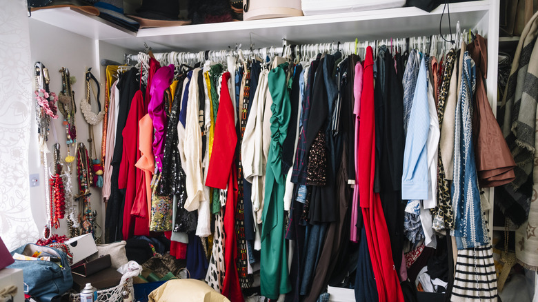 A closet with very little room left