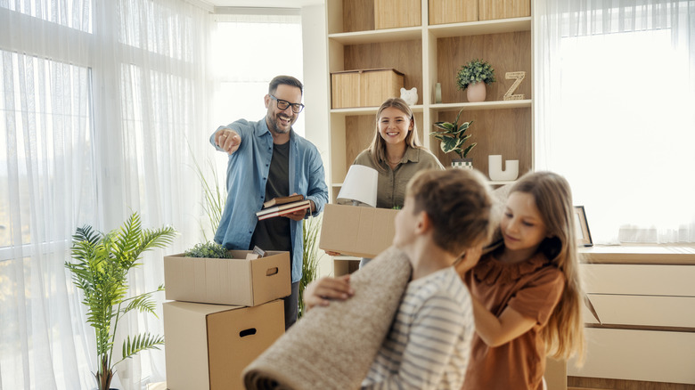 A happy family moving house
