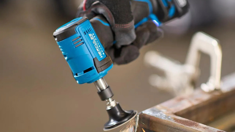 Hercules' 12V Brushless Cordless 1/4-inch Right Angle Die Grinder in use