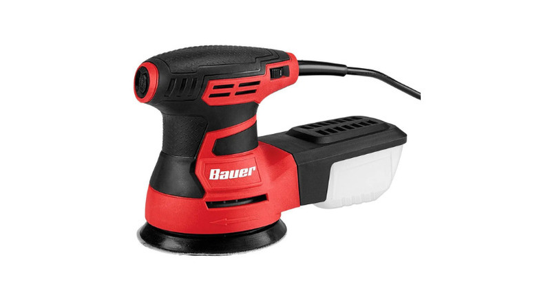 Bauer's 2.8 Amp, 5 in. random orbit palm sander on a white background