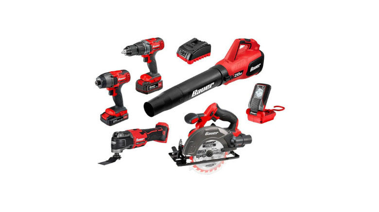 Bauer's 20V Cordless, 6-Tool Combo Kit on a white background