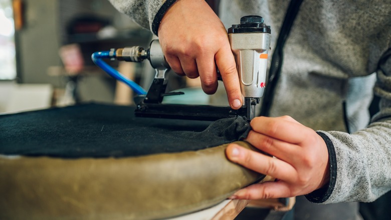 Upholstering with pneumatic stapler