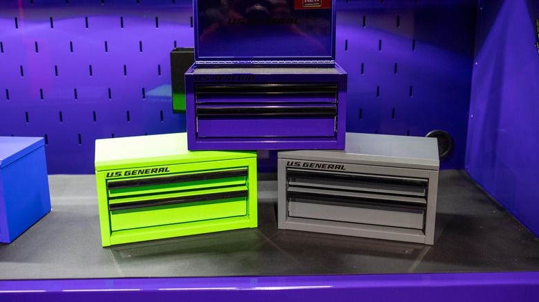 The U.S. General Mini Steel Toolbox from Harbor Freight is now available in 3 new colors, blue, green, and grey.