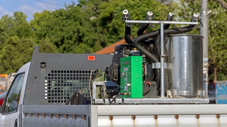 Machinery on a truck designed for spraying pesticides