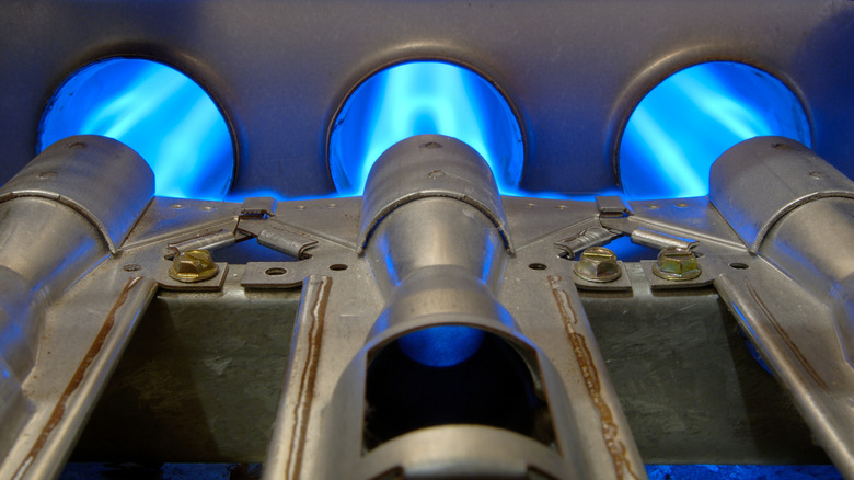 Blue flames from natural gas furnace