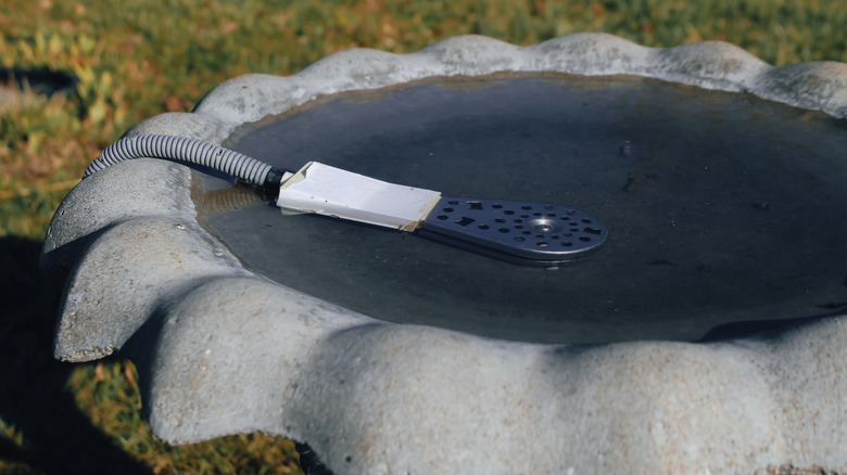 A de-icer in a concrete birdbath