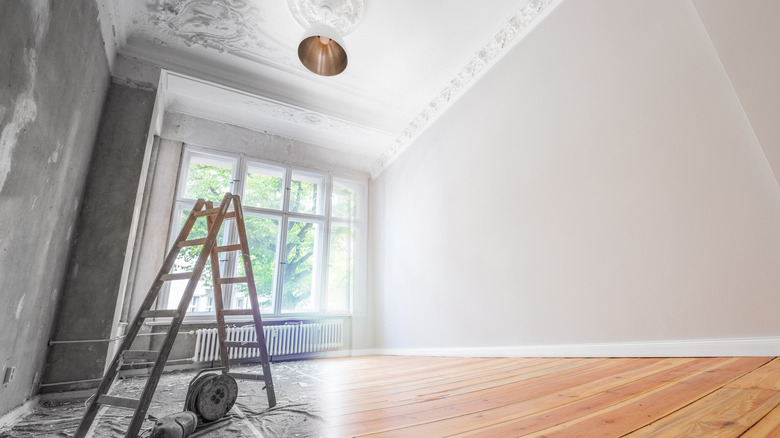 A room during and after renovation