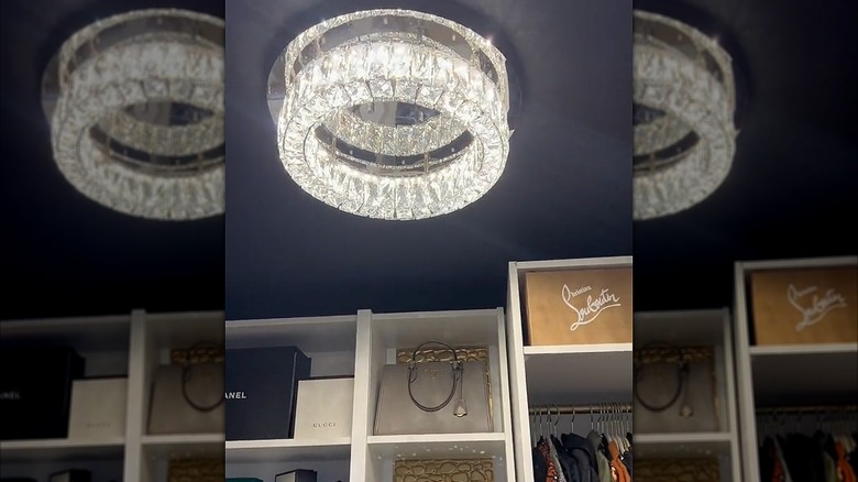 Crystal flush-mounted light in closet