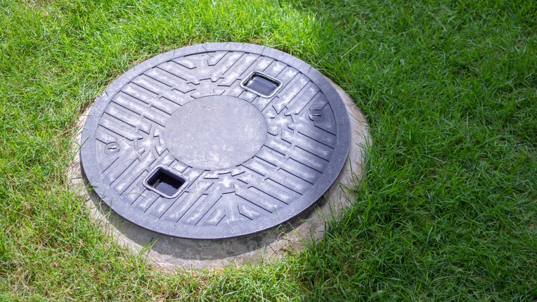 septic tank cover in lawn