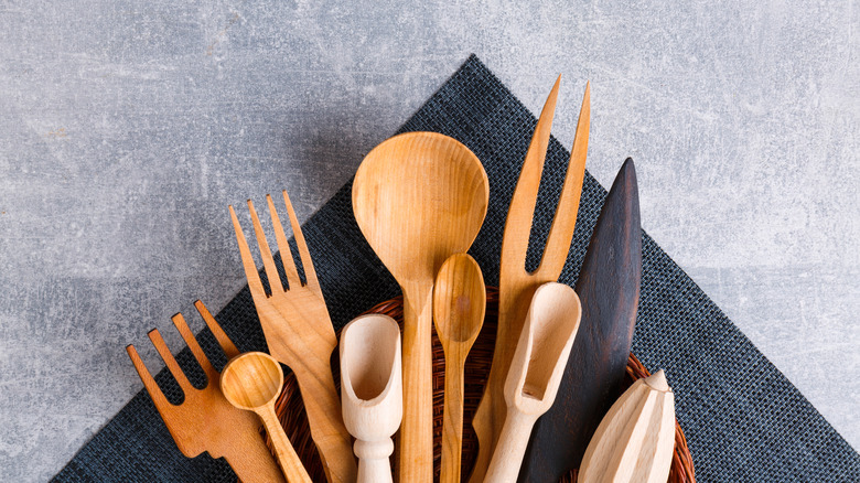 wooden utensils on cloth