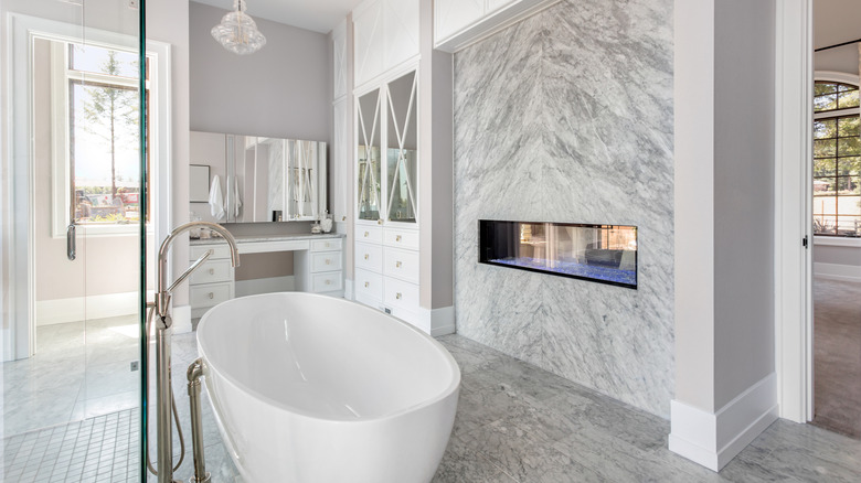 Master bathroom with fireplace