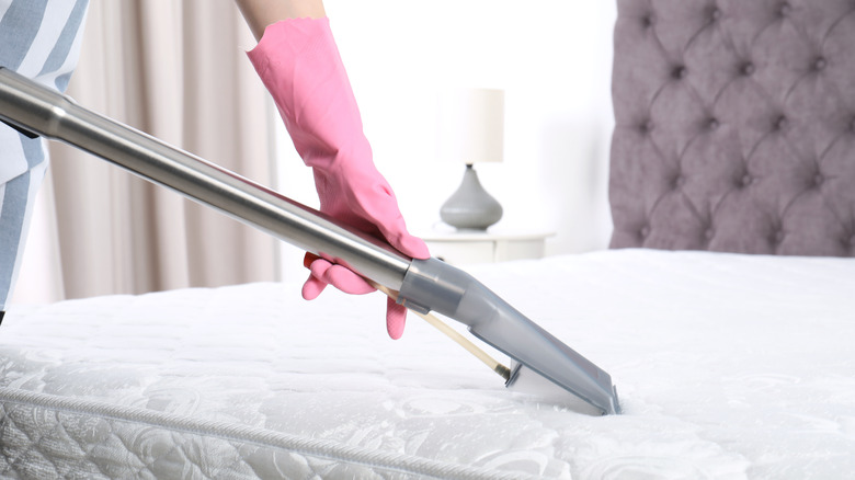 Person vacuuming a mattress