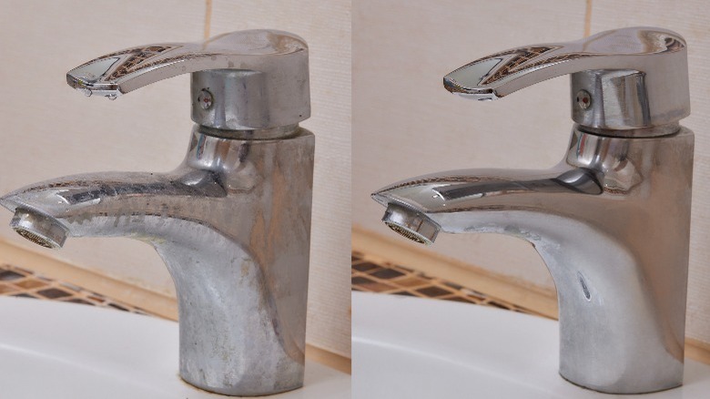 Before and after dirty/clean faucets
