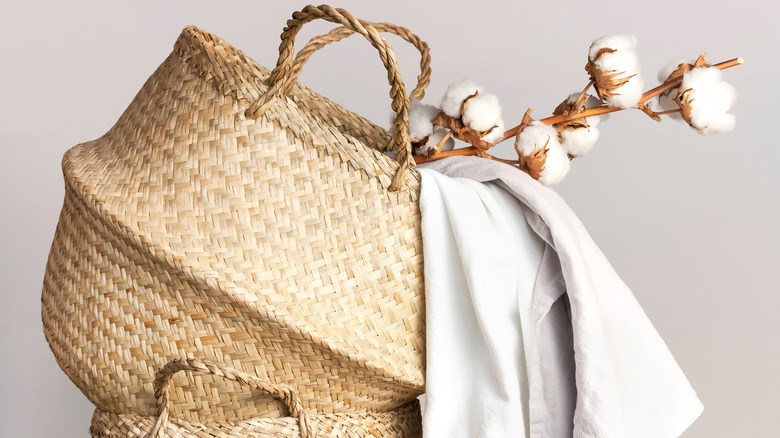woven baskets with white sheets