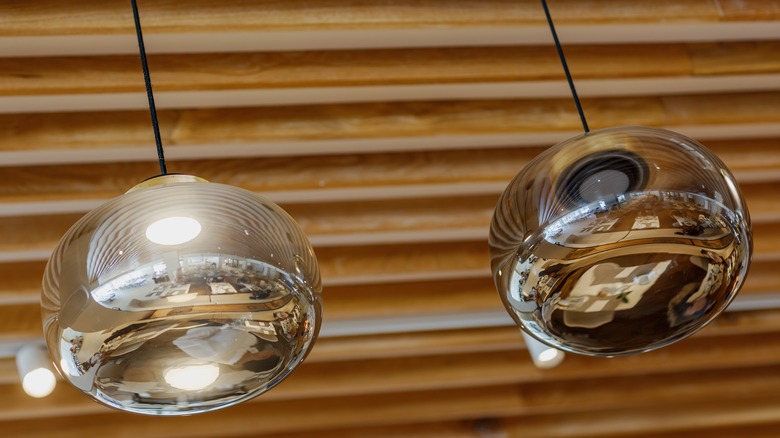 shiny mirrored fixtures hung up