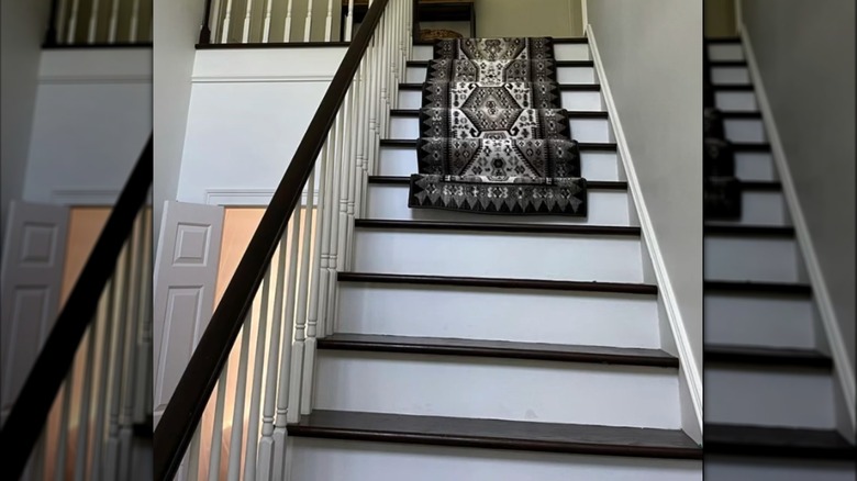 Stair runner rug project in progress on an Instagram video
