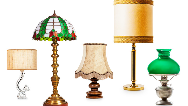 Five lamps of different materials