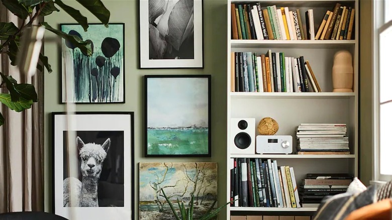 bookshelf and wall art