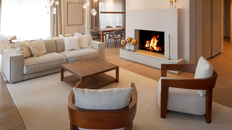 Furniture around fire place