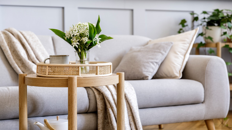 Side table with sofa background