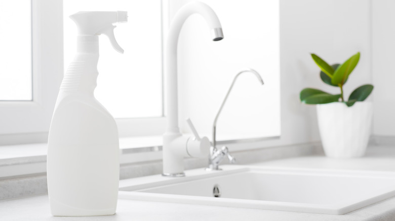white spray bottle in kitchen