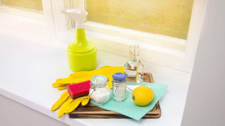 natural cleaners on a windowsill