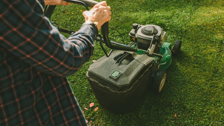 Person mowing lawn