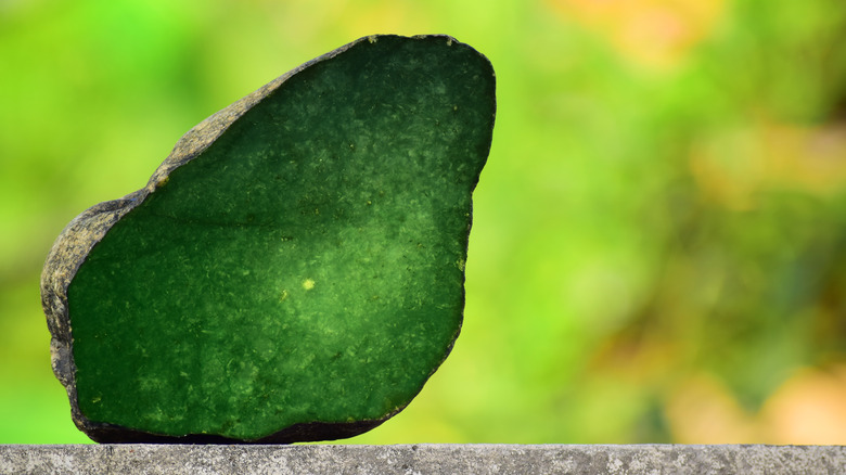 Cut open raw jade stone