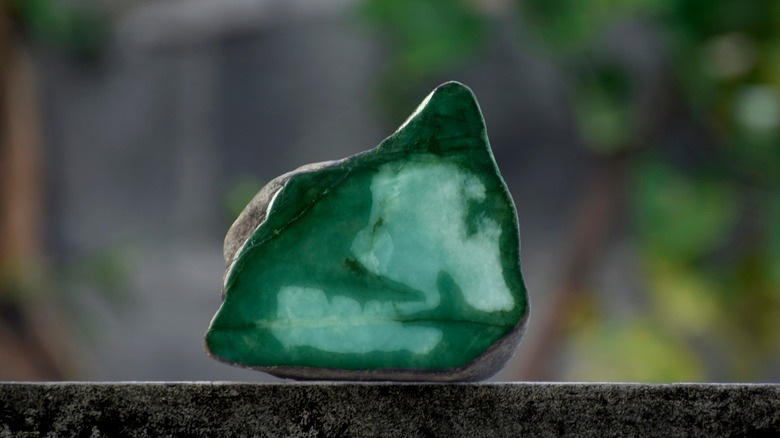 Raw jade cut in half