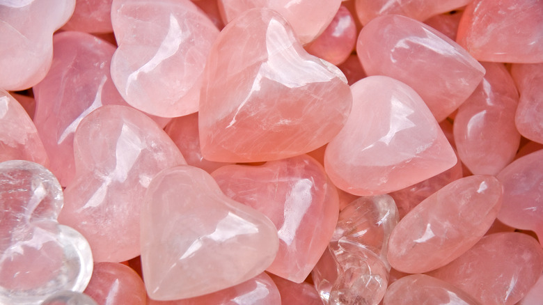 Heart-shaped rose quartz crystals