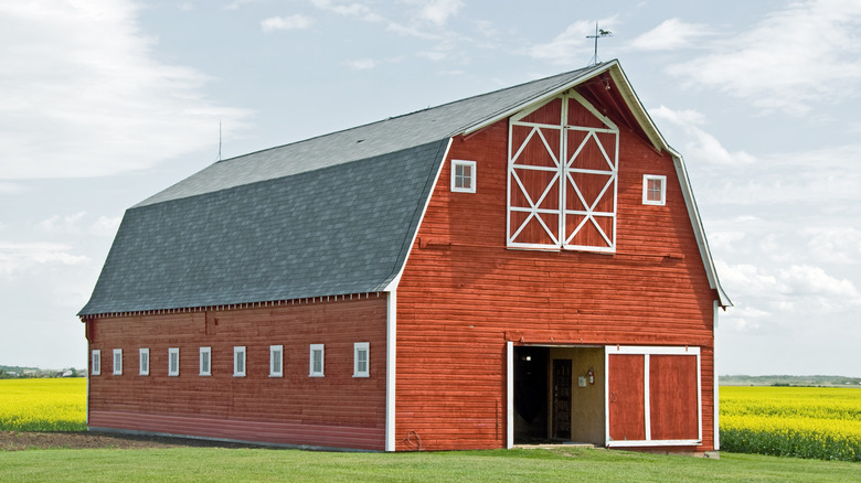 red barn with white trim