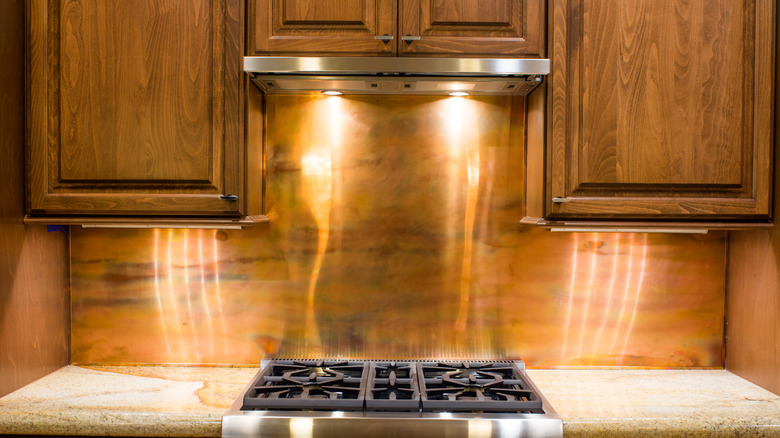 Copper backsplash in a kitchen