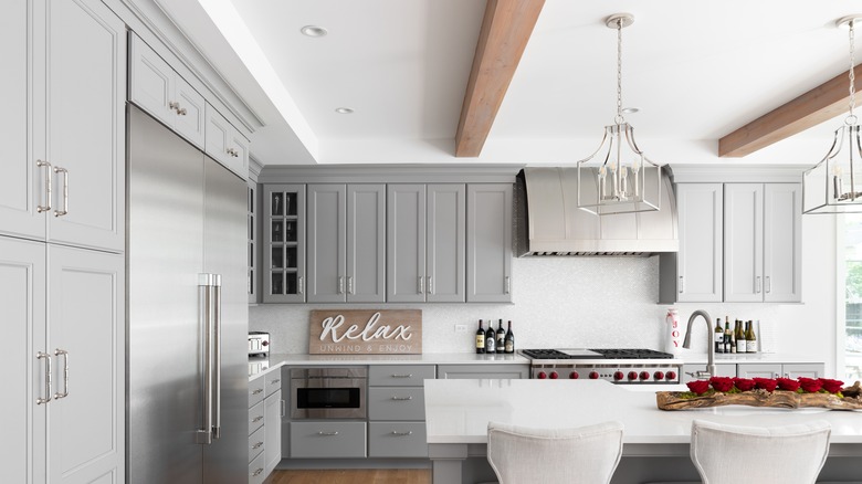 Exposed beams in modern kitchen